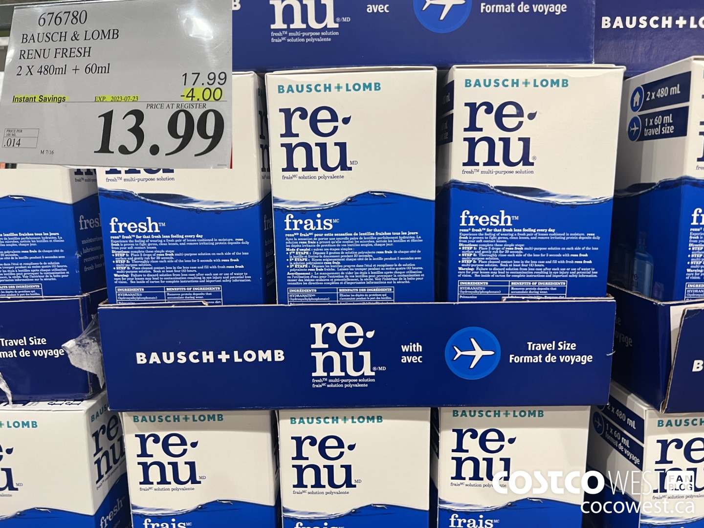 676780 BAUSCH & LOMB RENU FRESH 2 X 480ML + 60ML ($4.00 INSTANT SAVINGS EXPIRES ON 2023-07-23) $13.99