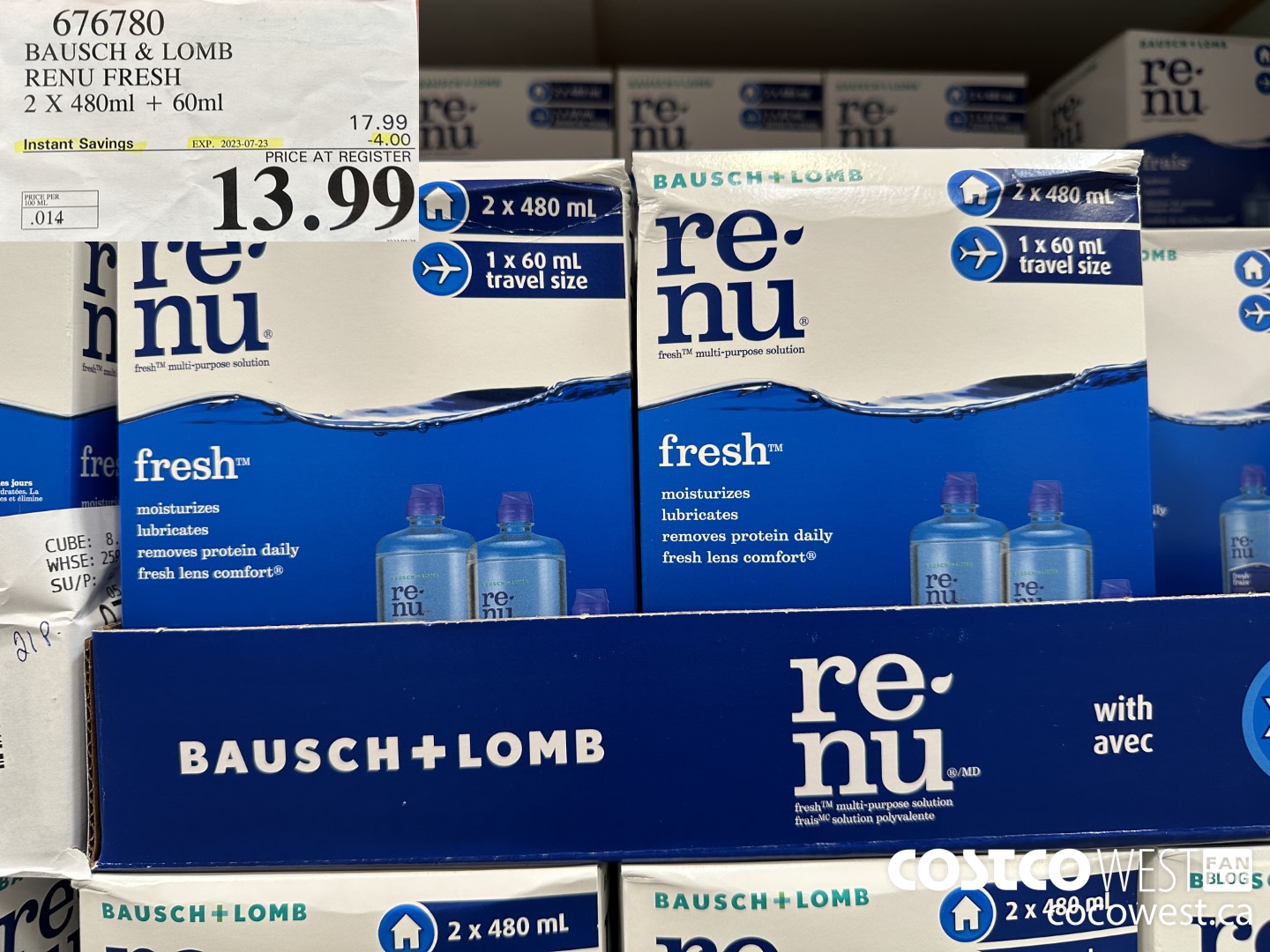 676780 BAUSCH & LOMB RENU FRESH 2 X 480ML + 60ML ($4.00 INSTANT SAVINGS EXPIRES ON 2023-07-23) $13.99