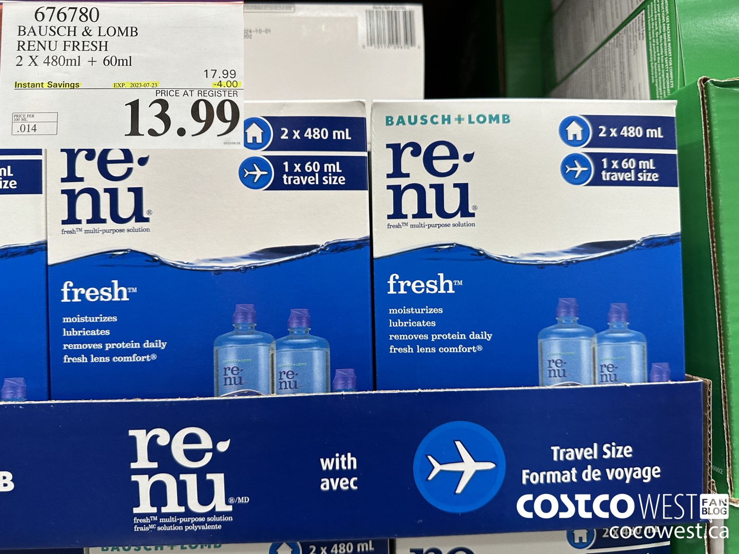 676780 BAUSCH & LOMB RENU FRESH 2 X 480ML + 60ML ($4.00 INSTANT SAVINGS EXPIRES ON 2023-07-23) $13.99
