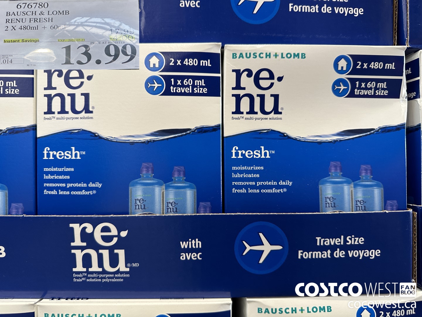 676780 BAUSCH & LOMB RENU FRESH 2 X 480ML + 60ML ($4.00 INSTANT SAVINGS EXPIRES ON 2023-07-23) $13.99