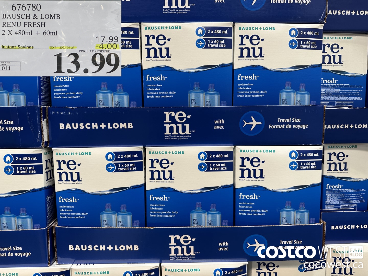 676780 BAUSCH & LOMB RENU FRESH 2 X 480ML + 60ML ($4.00 INSTANT SAVINGS EXPIRES ON 2023-07-23) $13.99