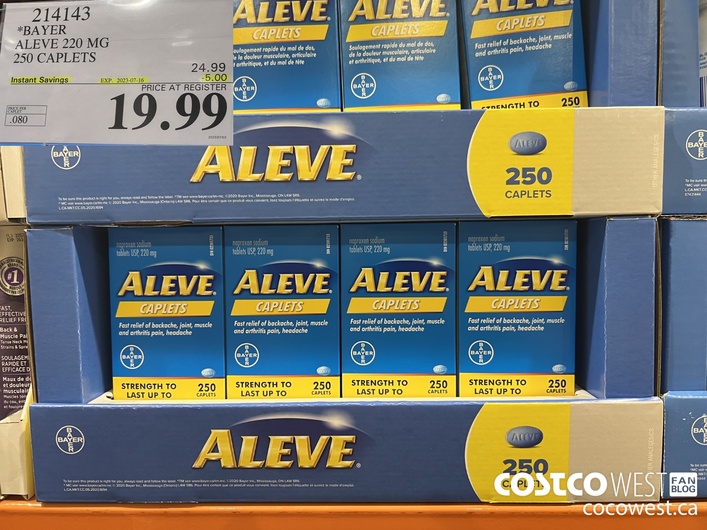 214143 BAYER ALEVE 220 MG 250 CAPLETS ($5.00 INSTANT SAVINGS EXPIRES ON 2023-04-23) $19.99