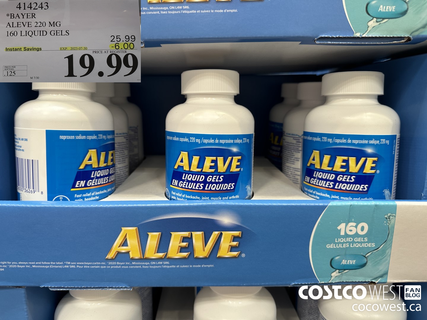414243 BAYER ALEVE 220 MG 160 LIQUID GELS ($6.00 INSTANT SAVINGS EXPIRES ON 2023-07-30) $19.99
