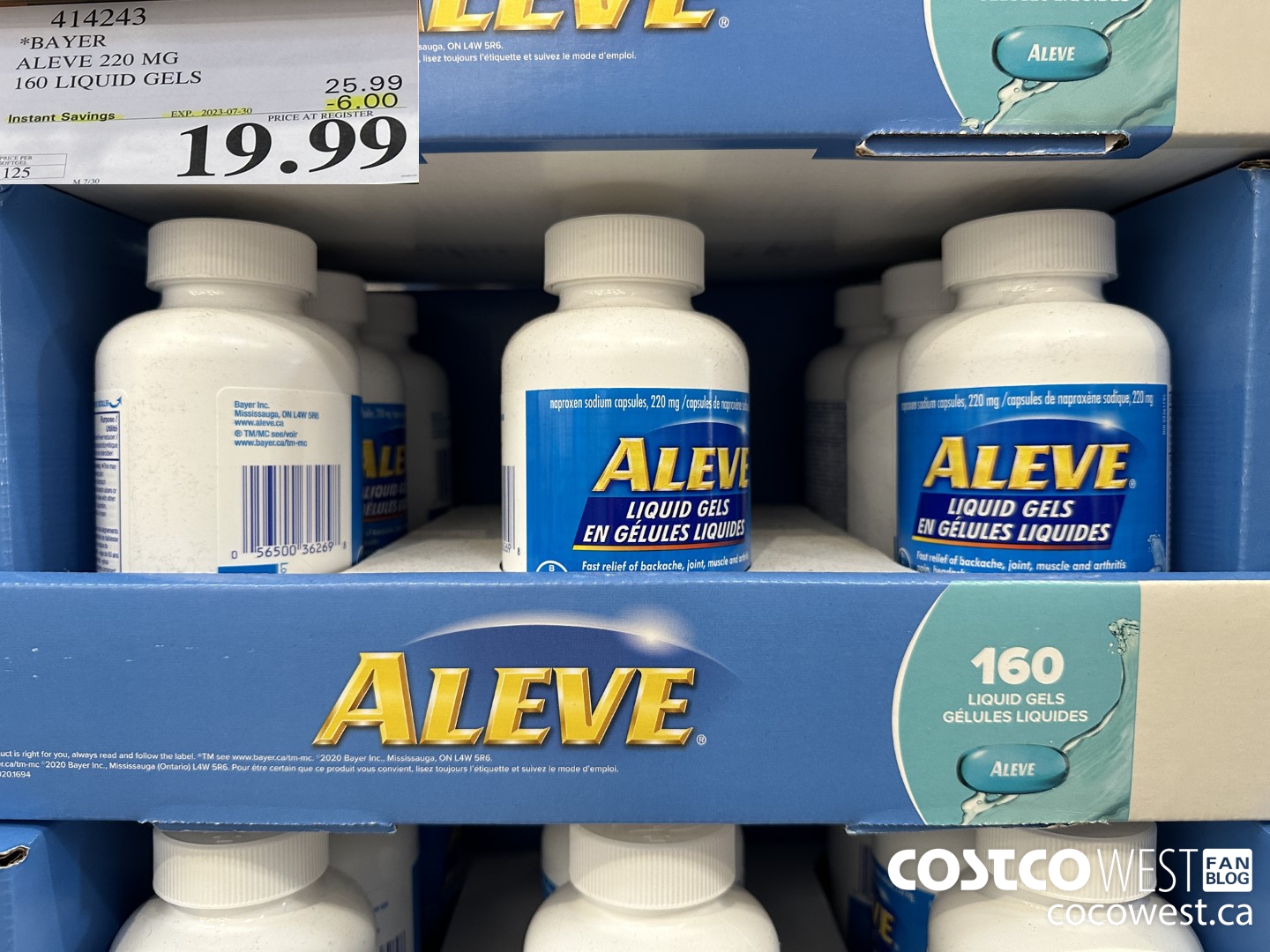 414243 BAYER ALEVE 220 MG 160 LIQUID GELS ($6.00 INSTANT SAVINGS EXPIRES ON 2023-07-30) $19.99