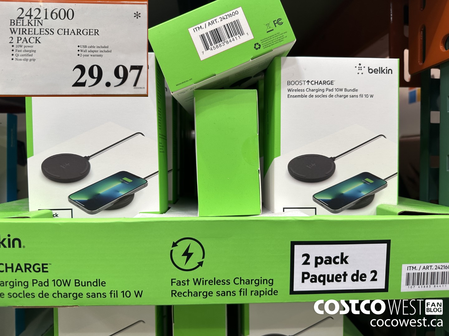 2421600 BELKIN WIRELESS CHARGER 2-PACK $29.97