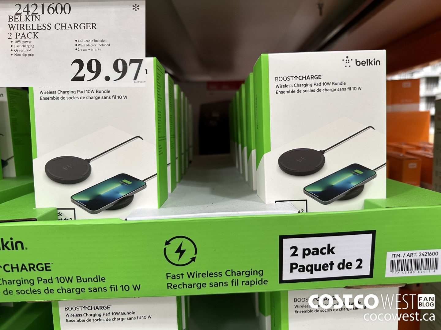 2421600 BELKIN WIRELESS CHARGER 2-PACK $29.97