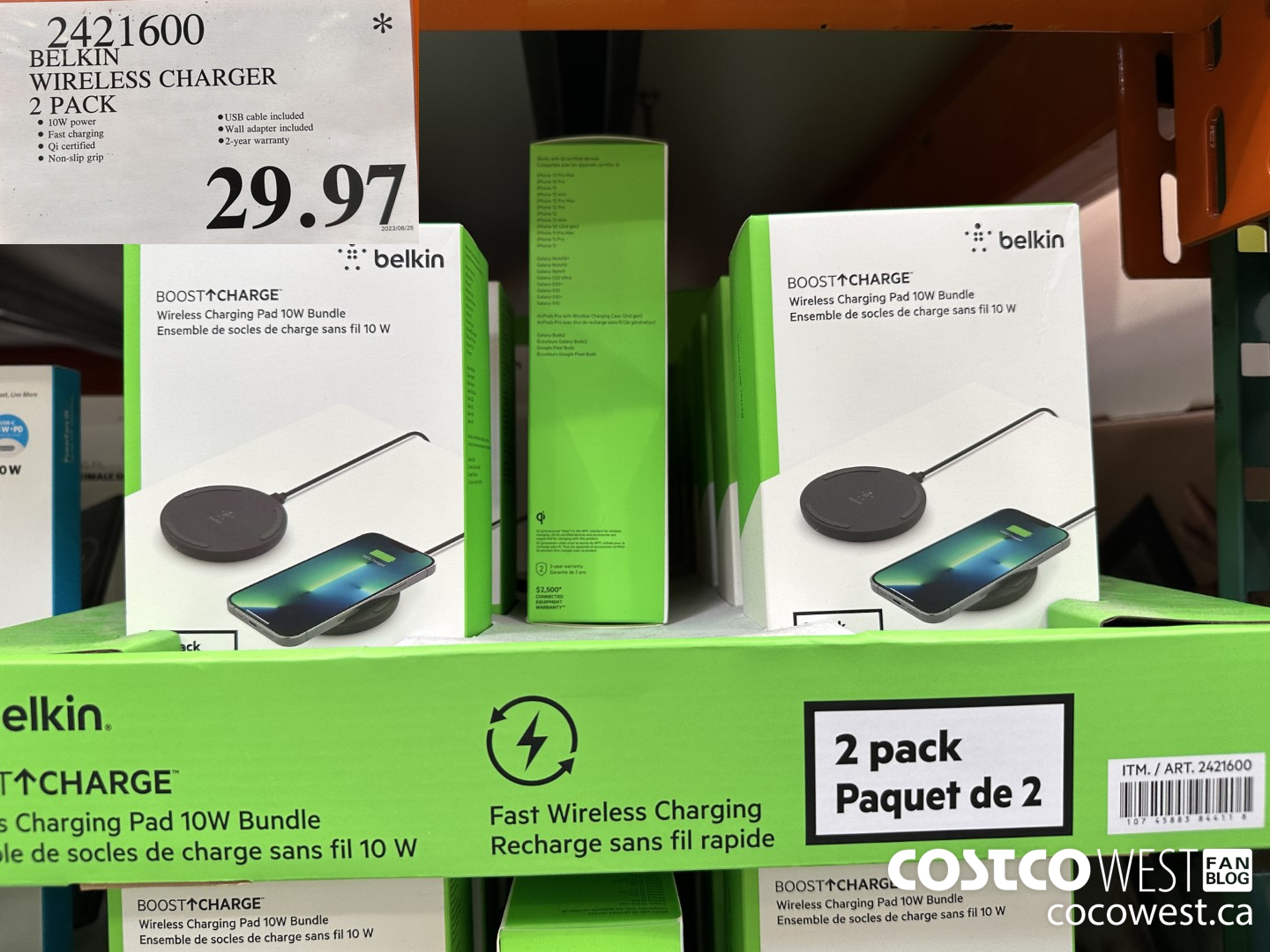 2421600 BELKIN WIRELESS CHARGER 2-PACK $29.97