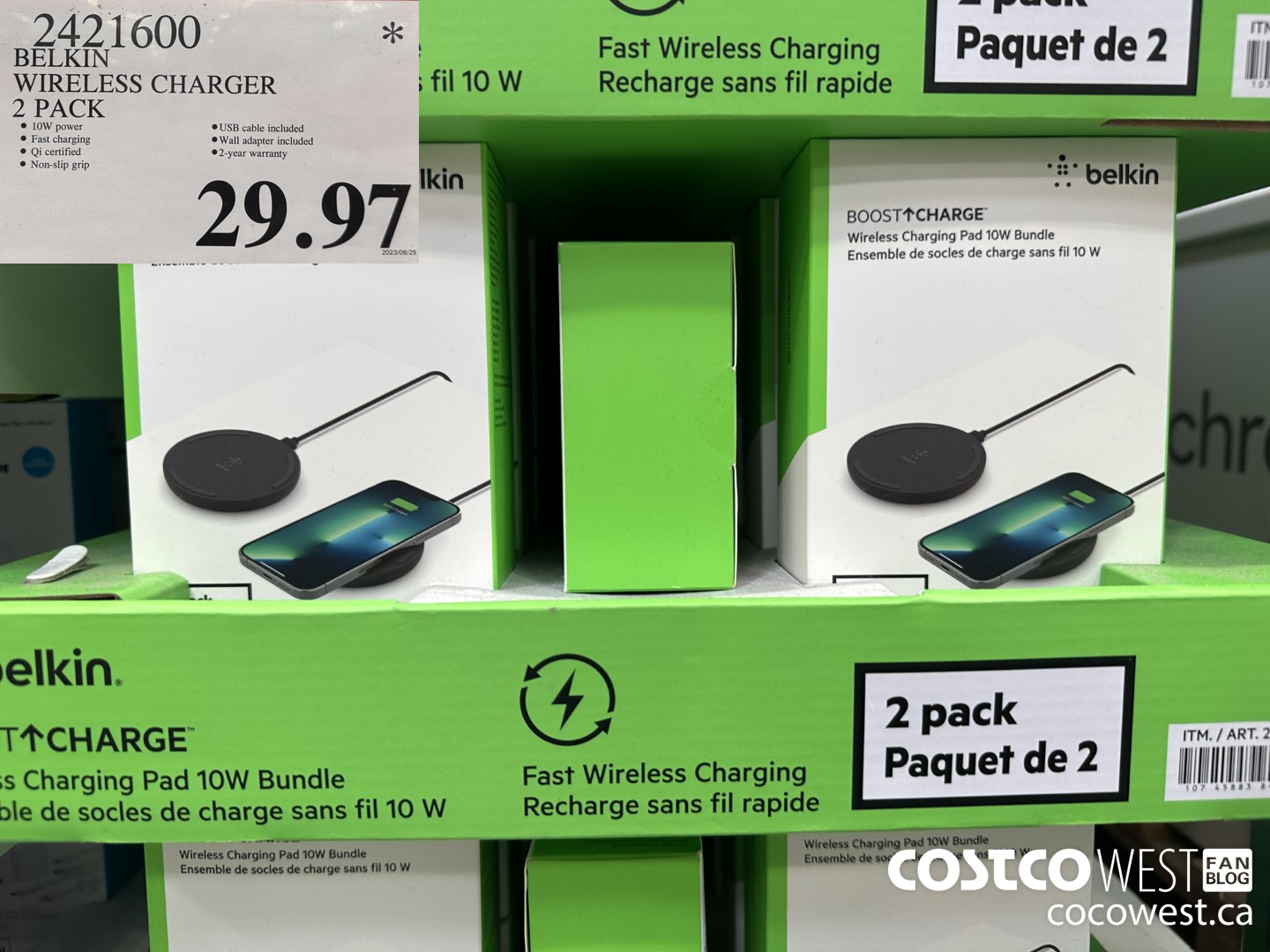 2421600 BELKIN WIRELESS CHARGER 2-PACK $29.97