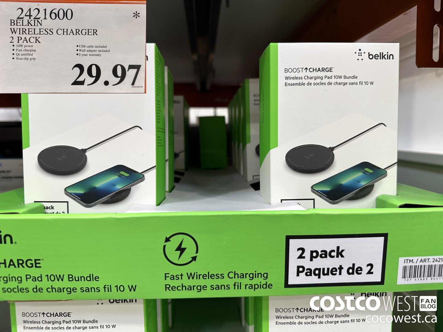 2421600 BELKIN WIRELESS CHARGER 2-PACK $29.97