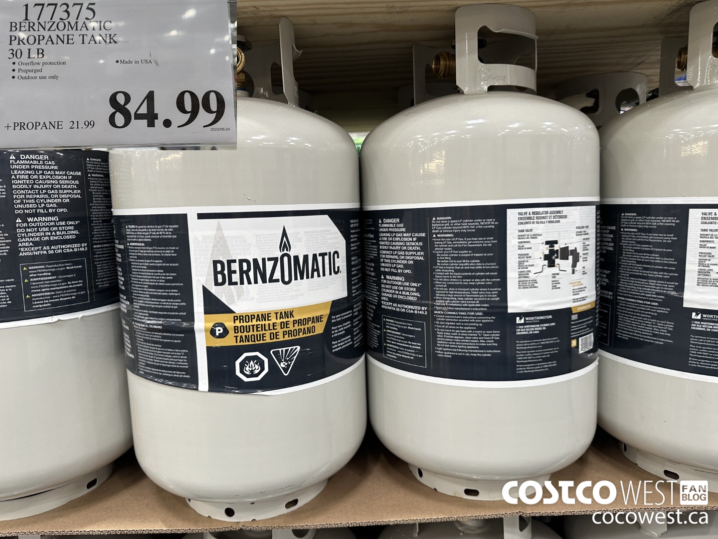 177375 BERNZOMATIC PROPANE TANK 30 LB $84.99