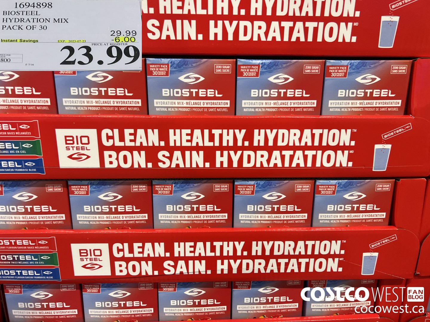 1694898 BIOSTEEL HYDRATION MIX PACK OF 30 ($6.00 INSTANT SAVINGS EXPIRES ON 2023-07-23) $23.99