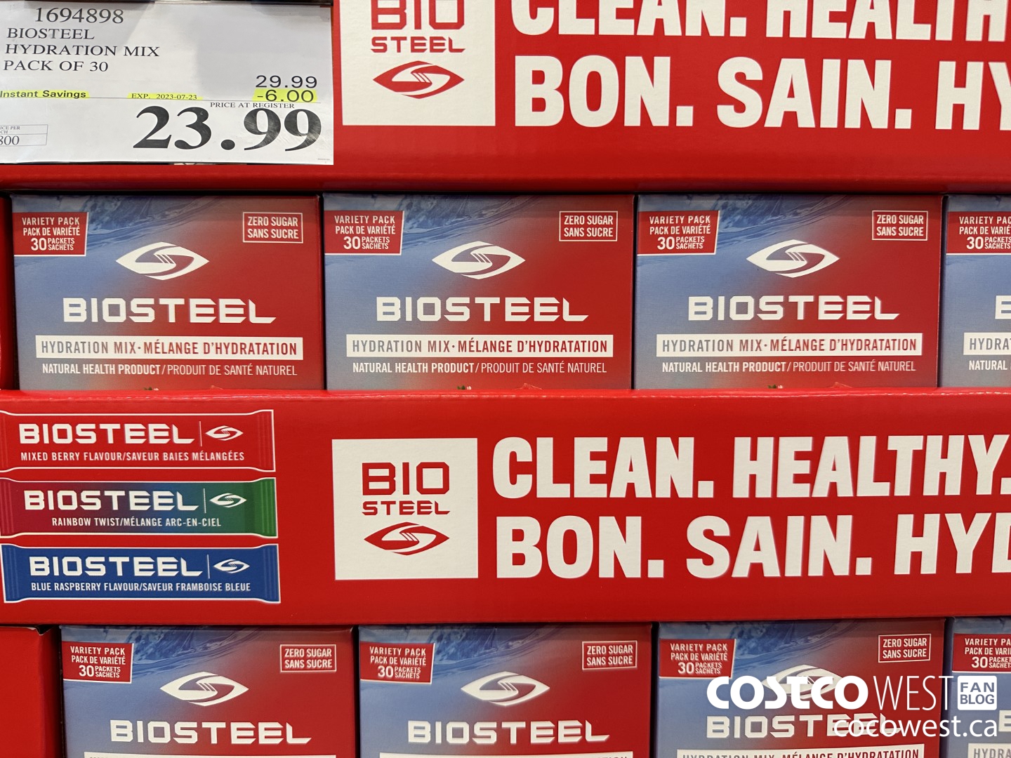 1694898 BIOSTEEL HYDRATION MIX PACK OF 30 ($6.00 INSTANT SAVINGS EXPIRES ON 2023-07-23) $23.99