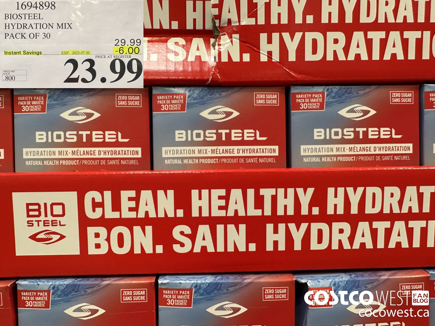 1694898 BIOSTEEL HYDRATION MIX PACK OF 30 ($6.00 INSTANT SAVINGS EXPIRES ON 2023-07-30) $23.99