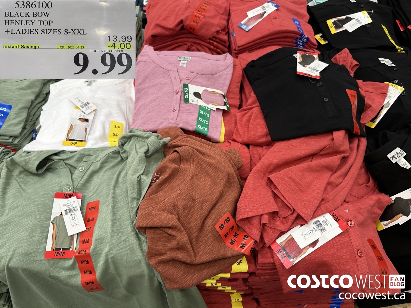 5386100 BLACK BOW HENLEY TOP LADIES SIZES S-XXL ($4.00 INSTANT SAVINGS EXPIRES ON 2023-07-23) $9.99