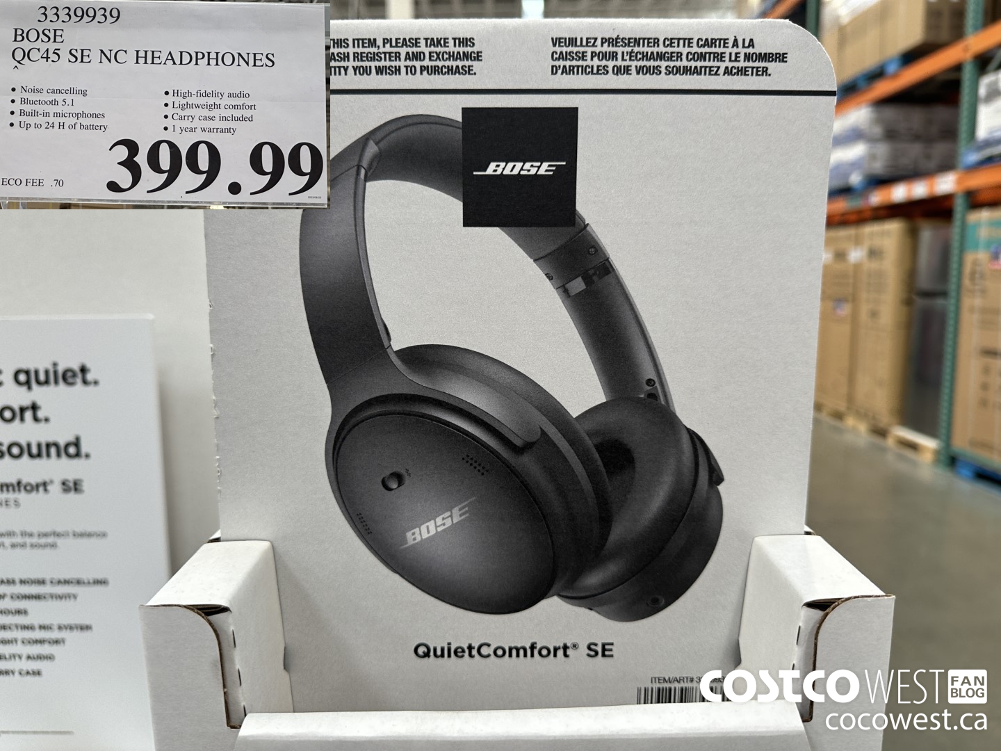 3339939 BOSE QC45 SE NC HEADPHONES $399.99