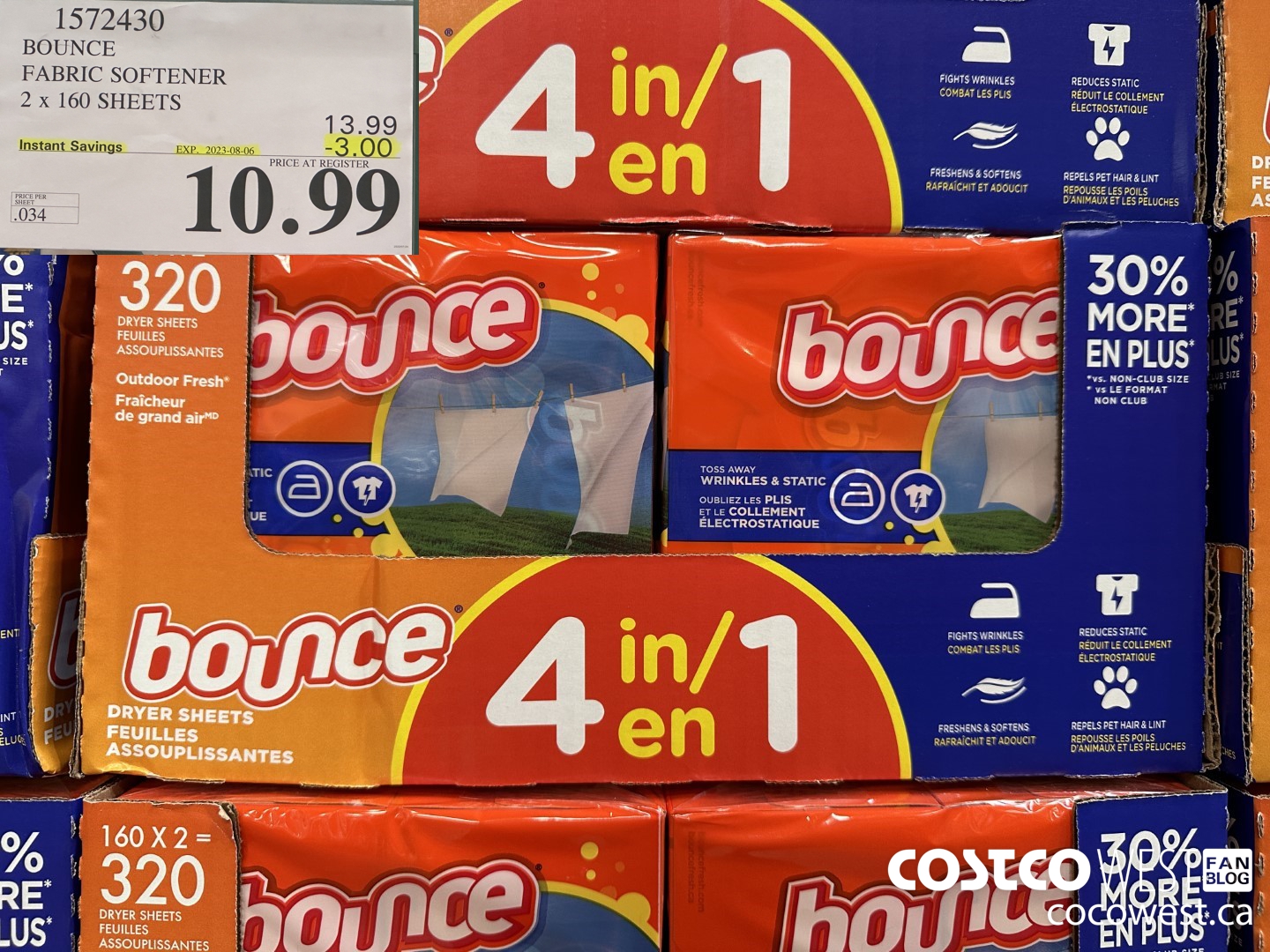 1572430 BOUNCE FABRIC SOFTENER 320 sheets ($3.00 INSTANT SAVINGS EXPIRES ON 2023-08-06) $10.99