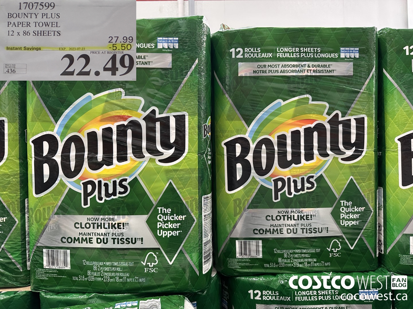 1707599 BOUNTY PLUS PAPER TOWEL 12 X 86 SHEETS ($5.50 INSTANT SAVINGS EXPIRES ON 2023-07-23) $22.49