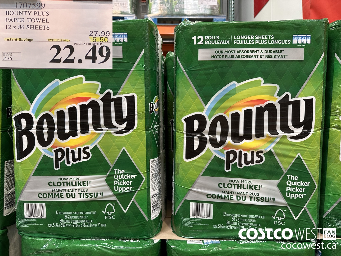 1707599 BOUNTY PLUS PAPER TOWEL 12 X 86 SHEETS ($5.50 INSTANT SAVINGS EXPIRES ON 2023-07-23) $22.49