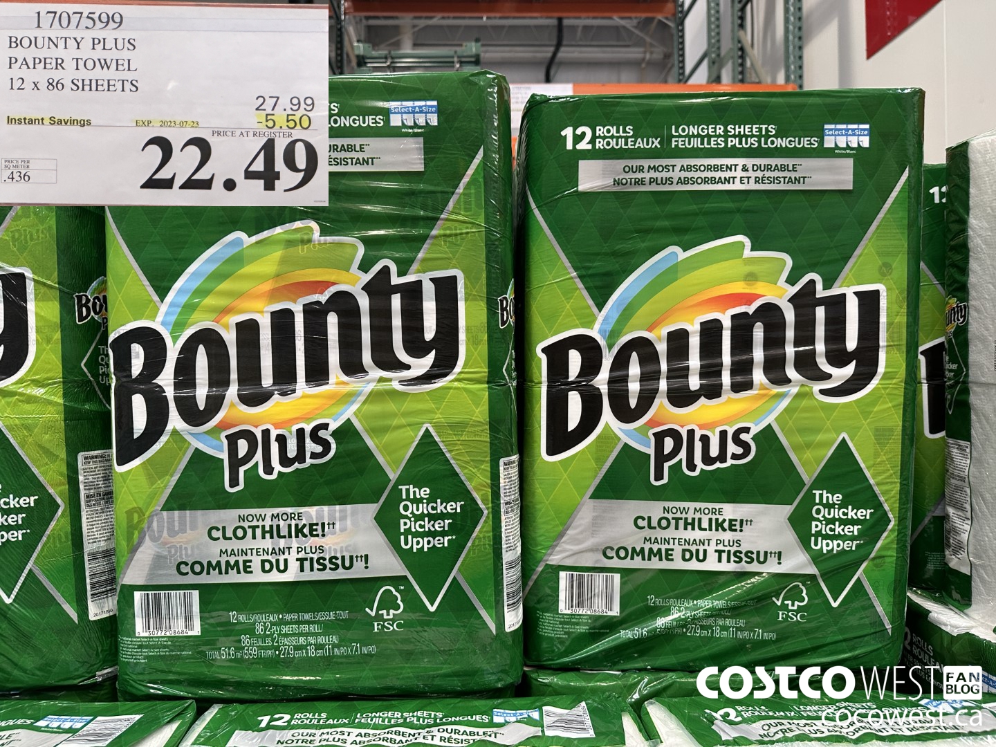 1707599 BOUNTY PLUS PAPER TOWEL 12 X 86 SHEETS ($5.50 INSTANT SAVINGS EXPIRES ON 2023-07-23) $22.49