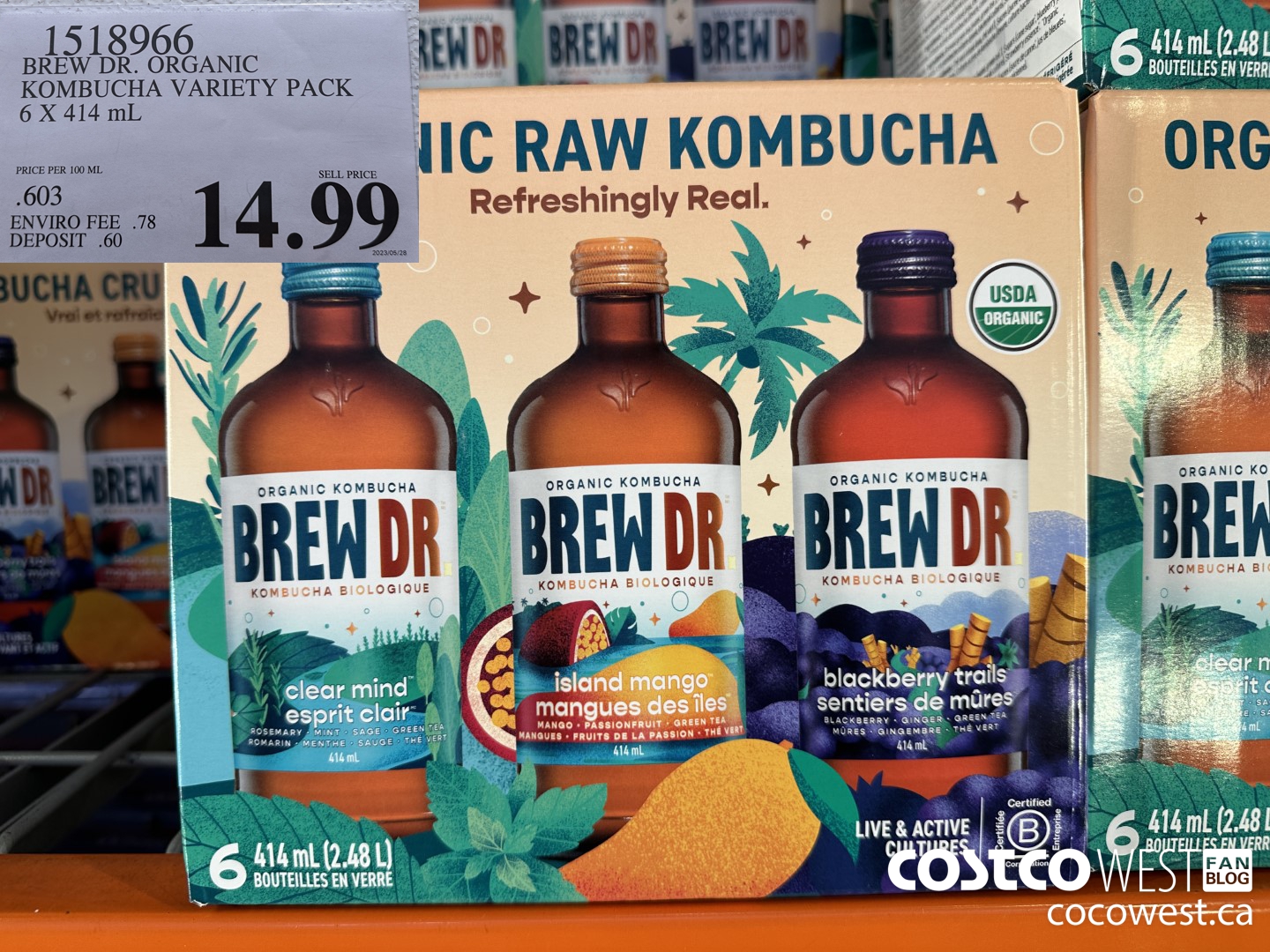 1518966 BREW DR. ORGANIC KOMBUCHA VARIETY PACK 6 X 414 mL $14.99