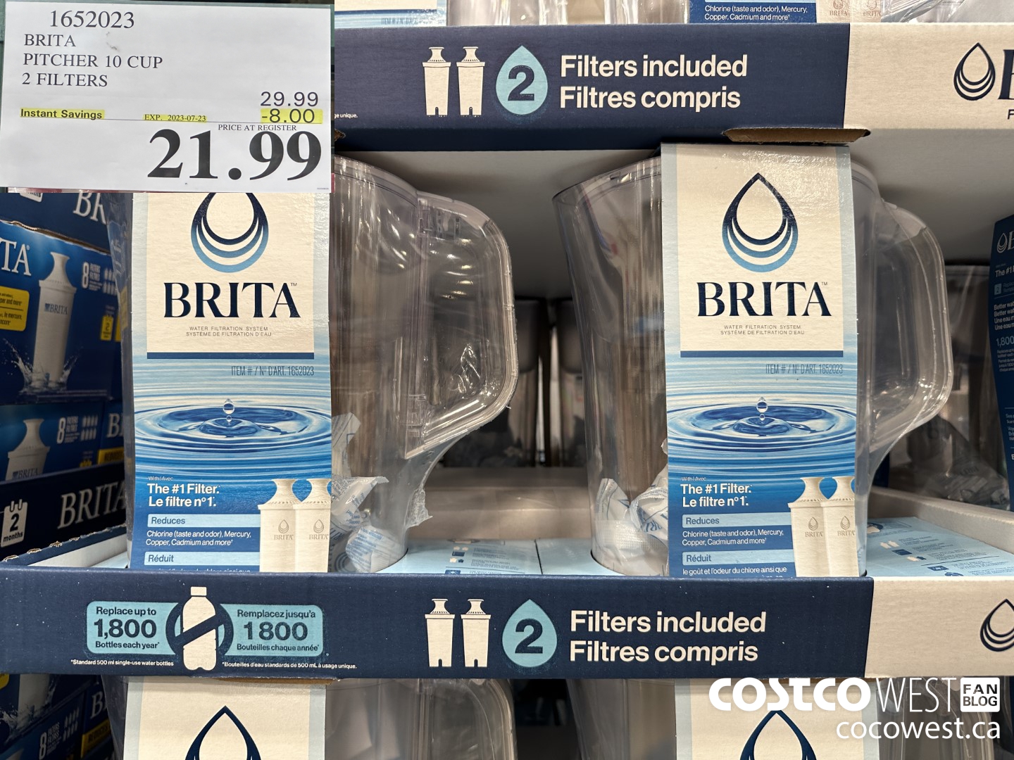 1652023 BRITA PITCHER 10 CUP 2 FILTERS ($8.00 INSTANT SAVINGS EXPIRES ON 2023-07-23) $21.99