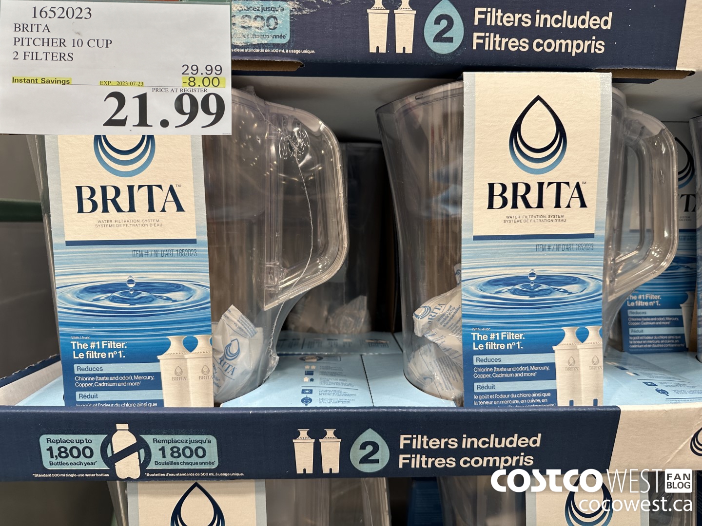 1652023 BRITA PITCHER 10 CUP 2 FILTERS ($8.00 INSTANT SAVINGS EXPIRES ON 2023-07-23) $21.99