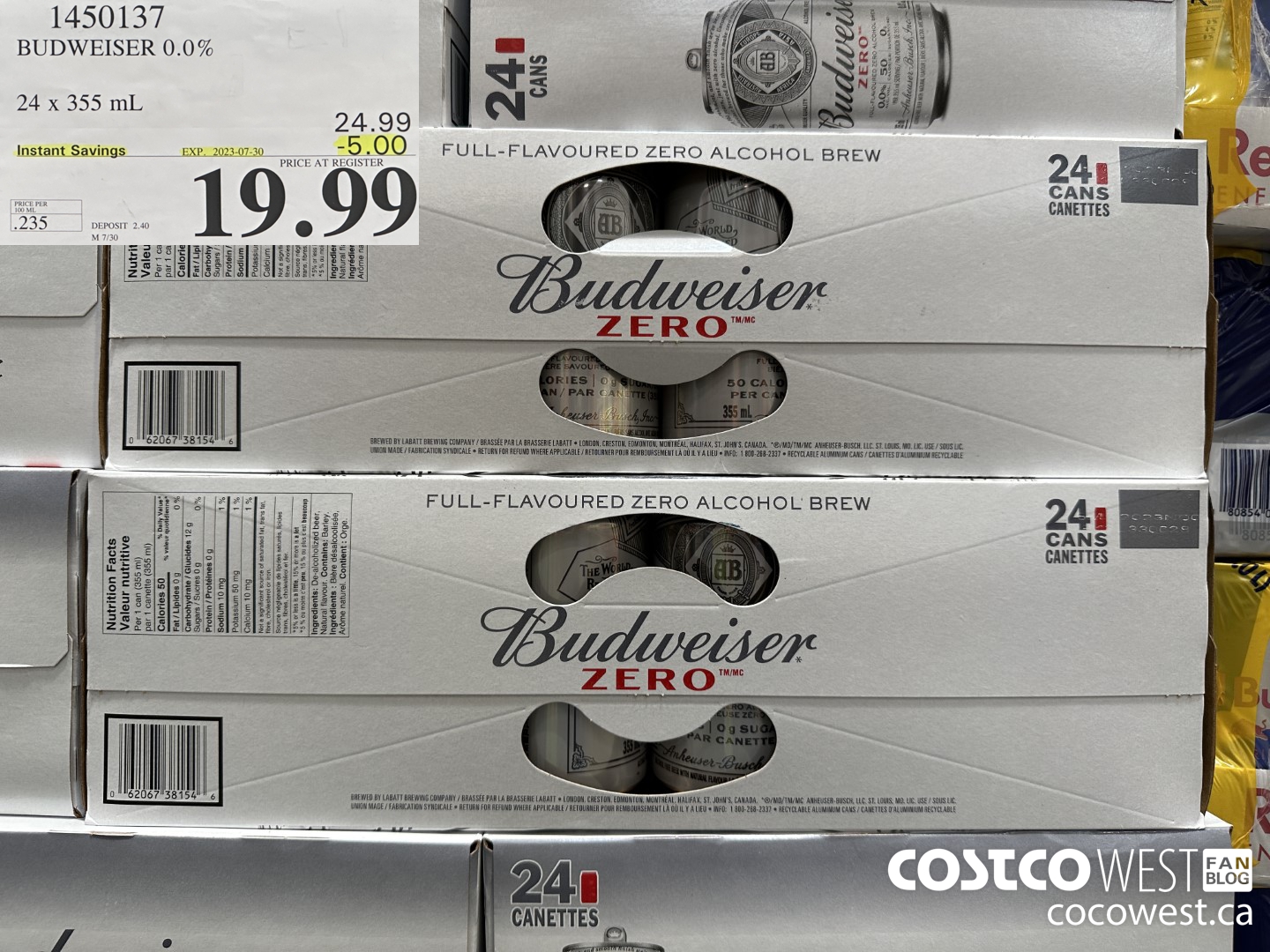 1450137 BUDWEISER 0.0% 24 x 355 mL ($5.00 INSTANT SAVINGS EXPIRES ON 2023-07-30) $19.99