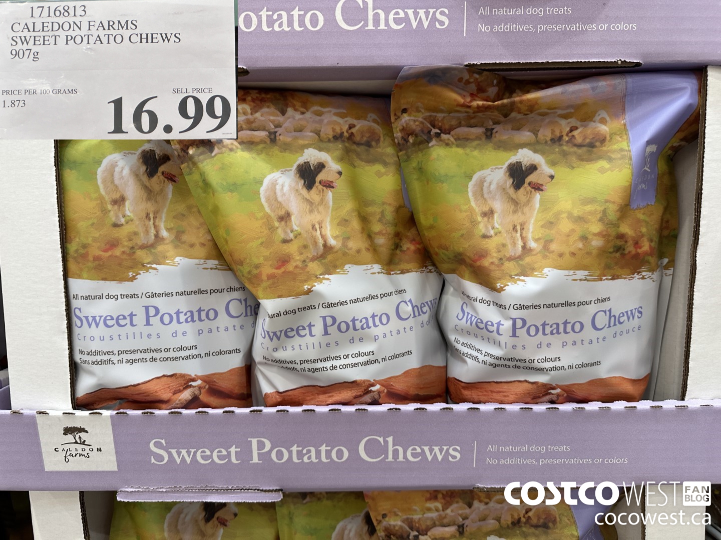 1716813 CALEDON FARMS SWEET POTATO CHEWS 907G $16.99