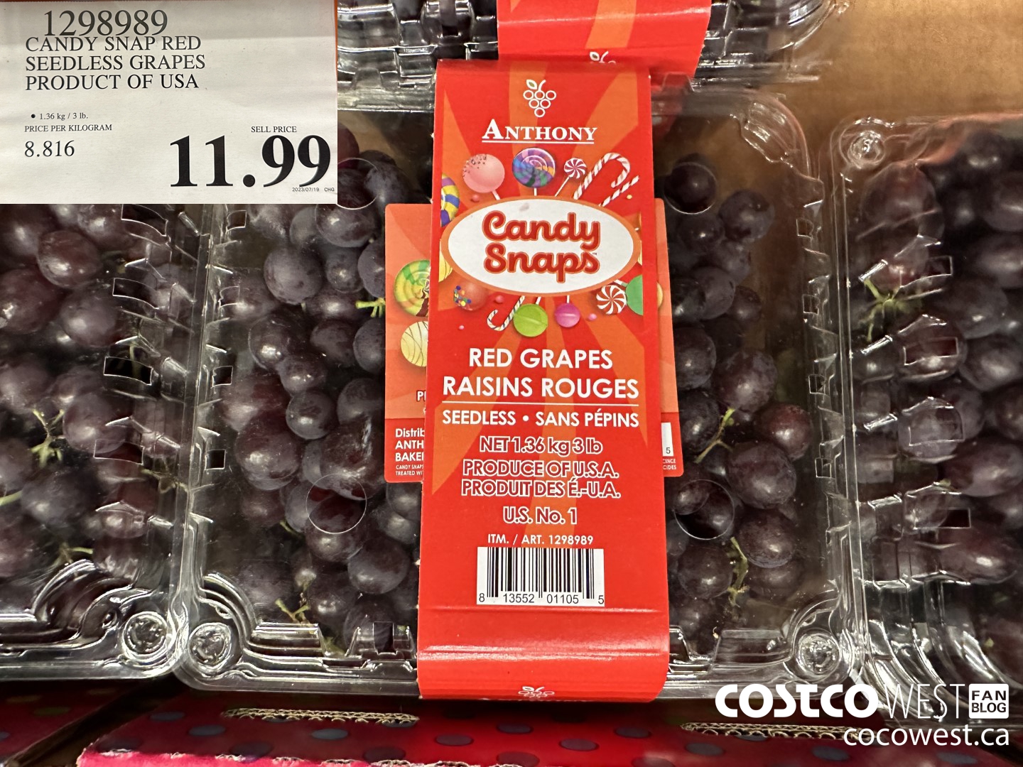 1298989 CANDY SNAP RED SEEDLESS GRAPES PRODUCT OF USA $11.99