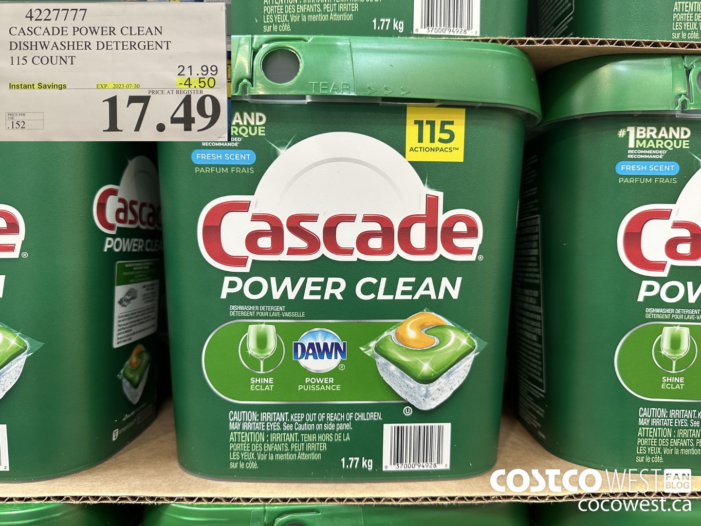 4227777 CASCADE POWER CLEAN DISHWASHER DETERGENT 115 COUNT ($4.50 INSTANT SAVINGS EXPIRES ON 2023-07-30) $17.49