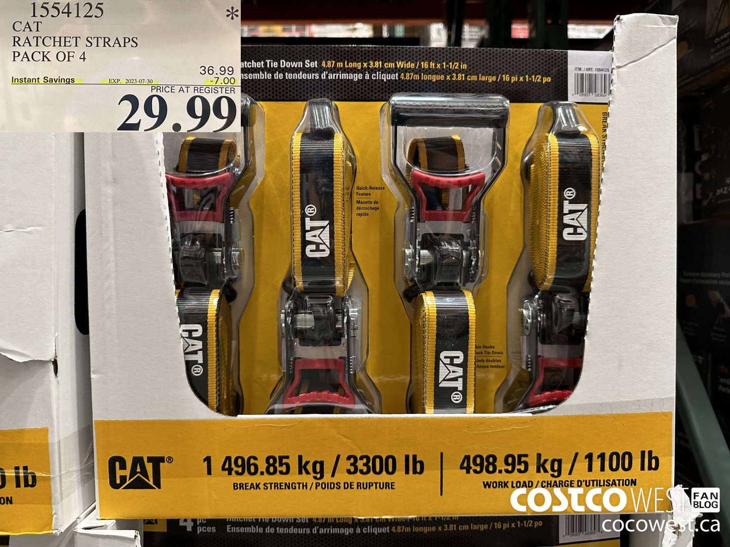 1554125 CAT RATCHET STRAPS 4 PACK 3.81 CM X 4.87 M ($7.00 INSTANT SAVINGS EXPIRES ON 2023-07-30) $29.99