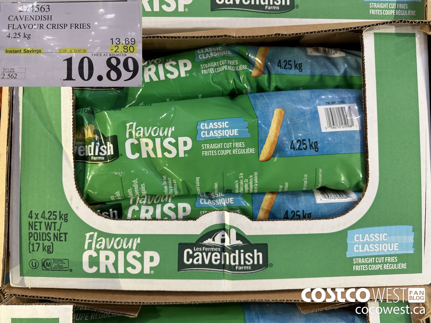 274563 CAVENDISH FLAVOUR CRISP FRIES 4.25 KG ($2.80 INSTANT SAVINGS EXPIRES ON 2023-07-30) $10.89