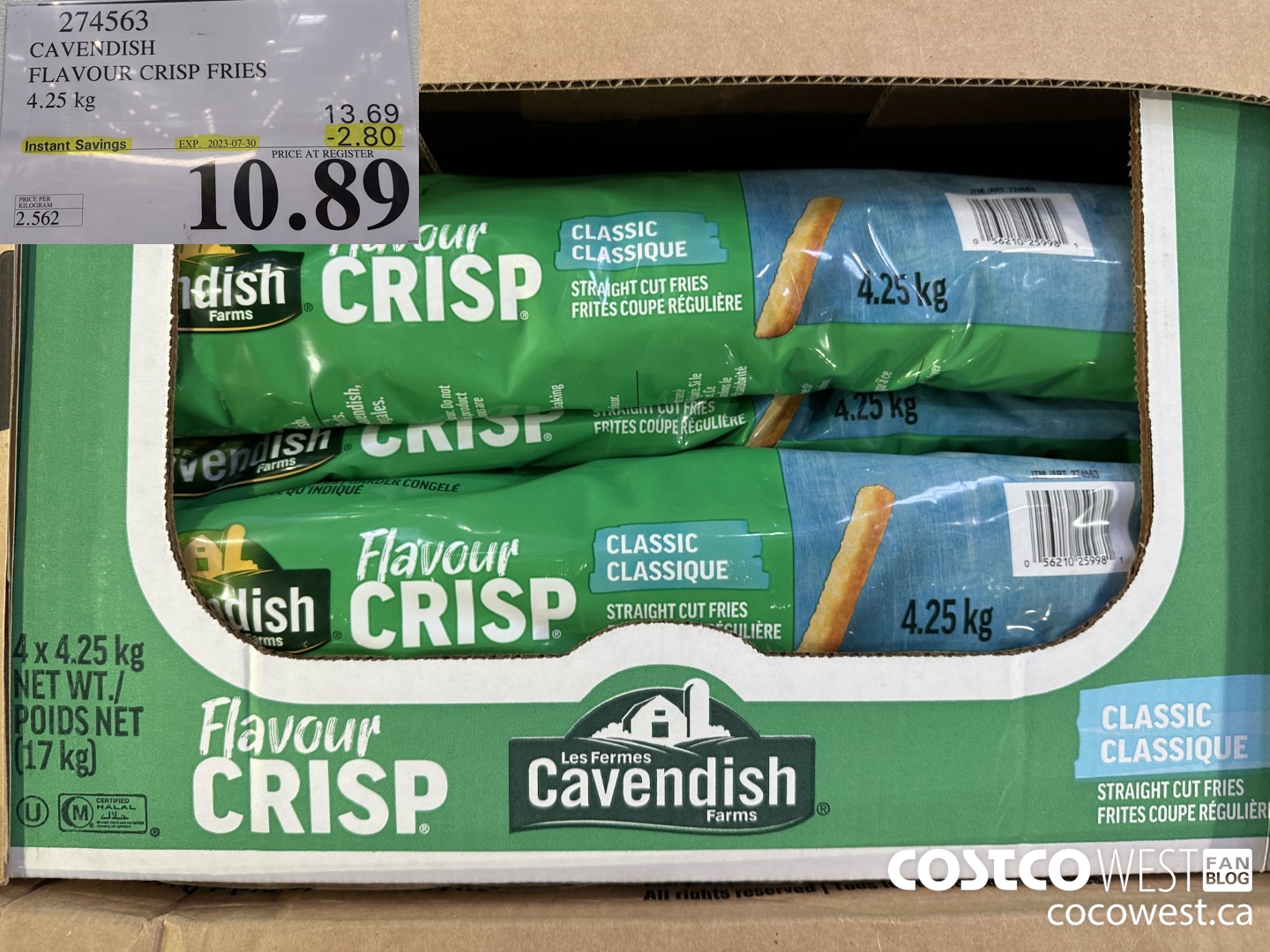 274563 CAVENDISH FLAVOUR CRISP FRIES 4.25 KG ($2.80 INSTANT SAVINGS EXPIRES ON 2023-07-30) $10.89