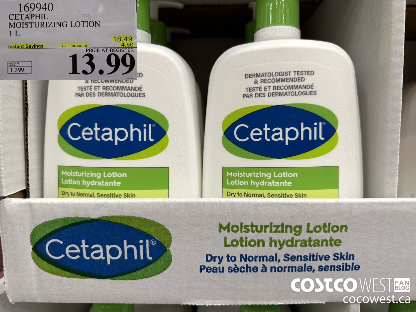 169940 CETAPHIL MOISTURIZING LOTION 1L ($4.50 INSTANT SAVINGS EXPIRES ON 2023-07-30) $13.99