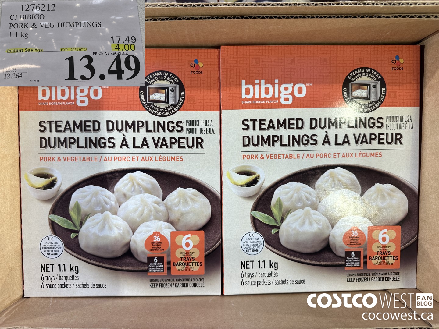 1276212 CJ BIBIGO PORK & VEG DUMPLINGS 1.12KG ($4.00 INSTANT SAVINGS EXPIRES ON 2023-07-23) $13.49