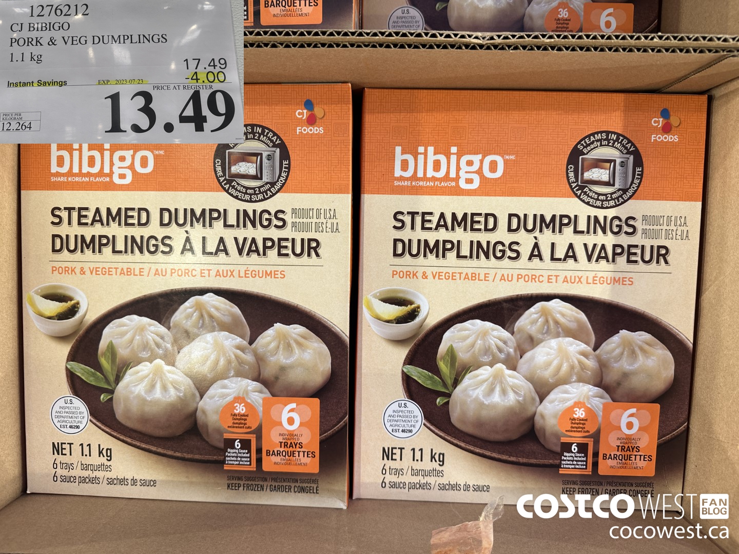 1276212 CJ BIBIGO PORK & VEG DUMPLINGS 1.1KG ($4.00 INSTANT SAVINGS EXPIRES ON 2023-07-23) $13.49