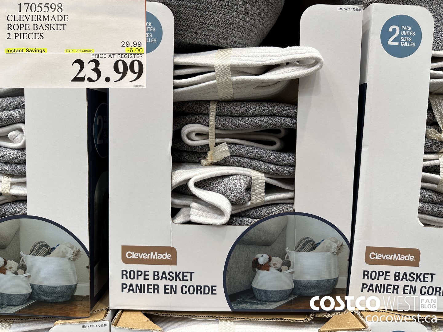 1705598 CLEVERMADE ROPE BASKET 2 PIECES ($6.00 INSTANT SAVINGS EXPIRES ON 2023-08-06) $23.99