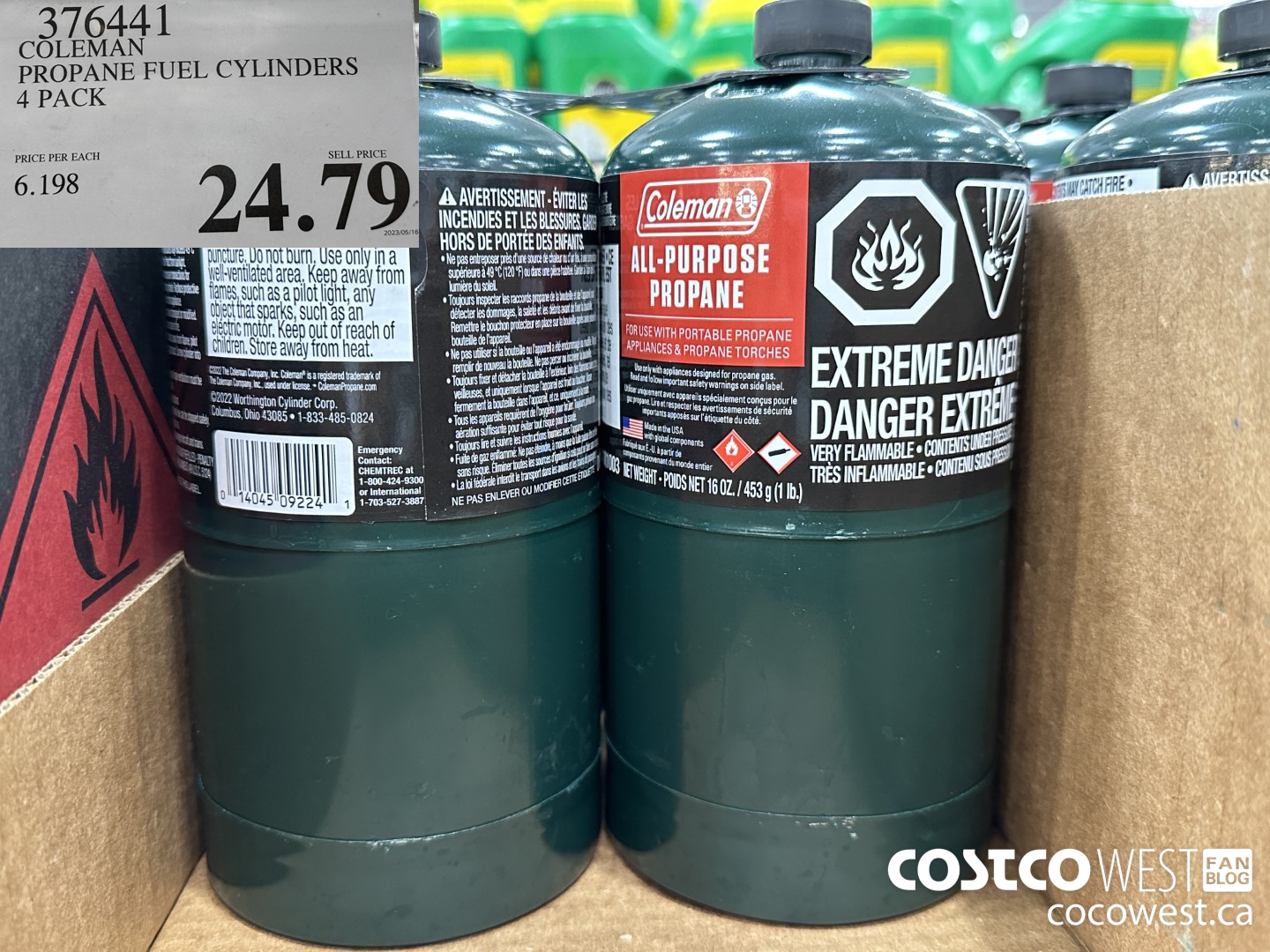 376441 COLEMAN PROPANE FUEL CYLINDERS 4 PACK $24.79