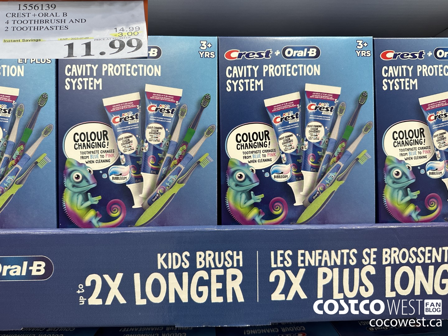 1556139 CREST +ORAL B 4 TOOTHBRUSH AND 2 TOOTHPASTES ($3.00 INSTANT SAVINGS EXPIRES ON 2023-07-09) $11.99