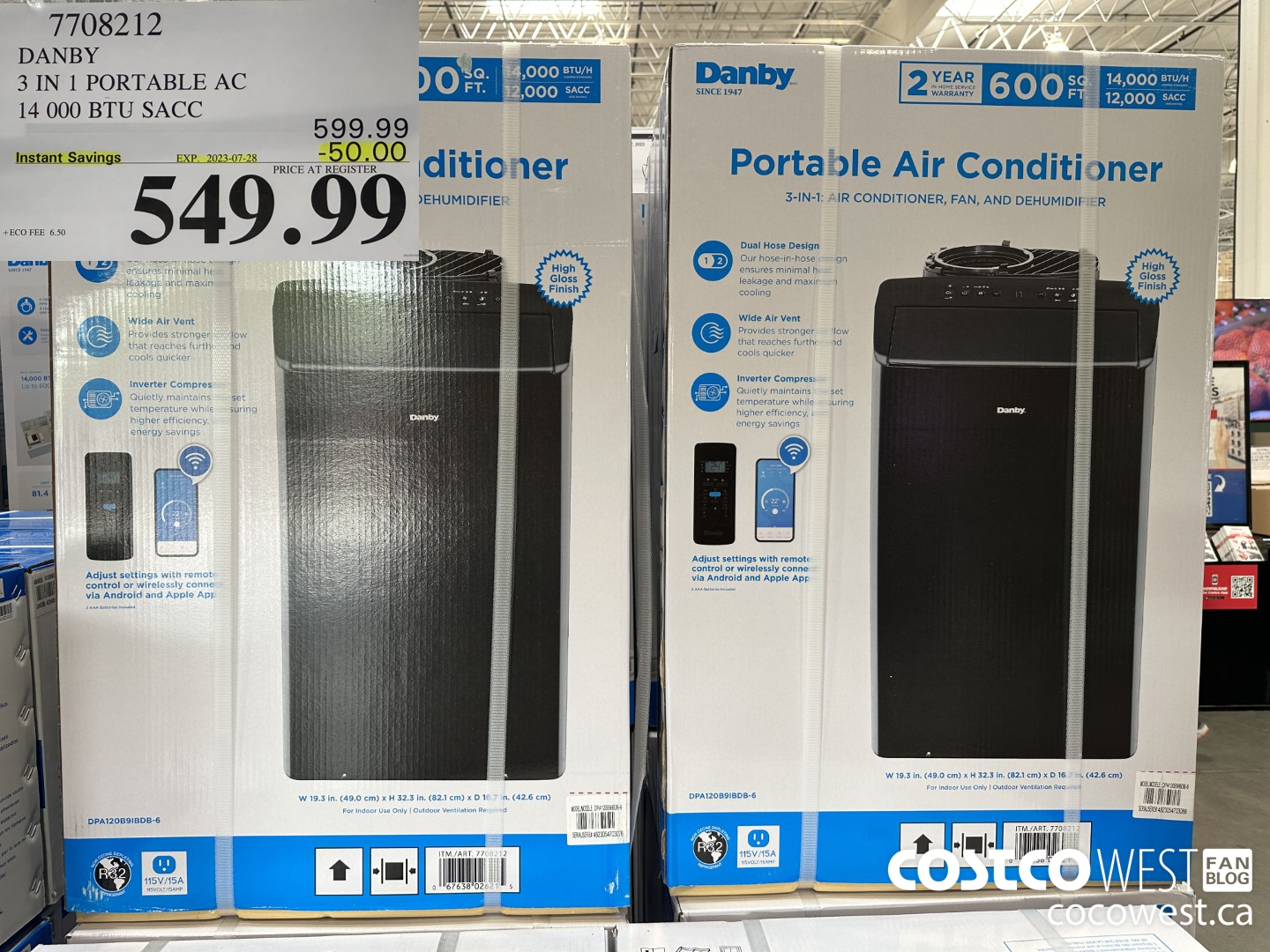 7708212 DANBY 3 IN 1 PORTABLE AC 600 sq ft ($50.00 INSTANT SAVINGS EXPIRES ON 2023-07-28) $549.99