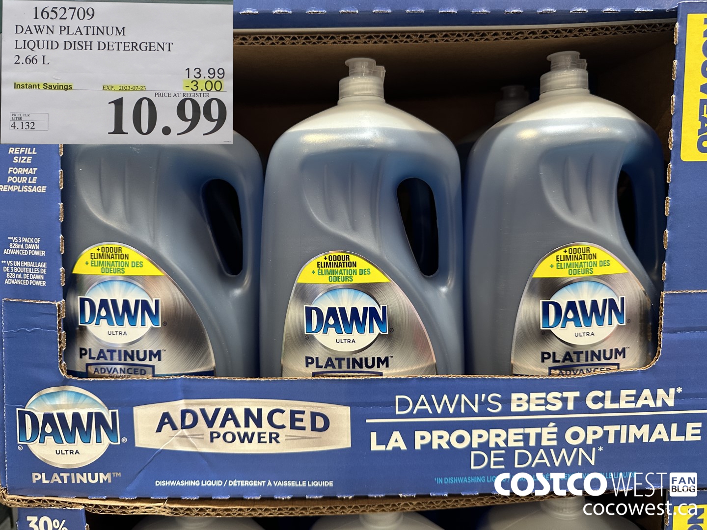 1652709 DAWN PLATINUM LIQUID DISH DETERGENT 2.66L ($3.00 INSTANT SAVINGS EXPIRES ON 2023-07-23) $10.99