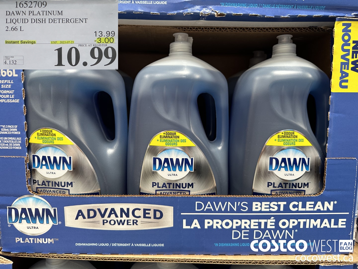1652709 DAWN PLATINUM LIQUID DISH DETERGENT 2.66L ($3.00 INSTANT SAVINGS EXPIRES ON 2023-07-23) $10.99