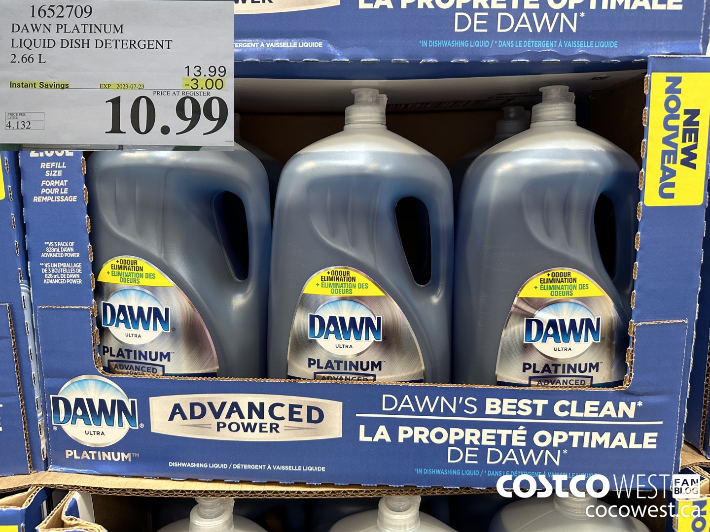 1652709 DAWN PLATINUM LIQUID DISH DETERGENT 2.66L ($3.00 INSTANT SAVINGS EXPIRES ON 2023-07-23) $10.99
