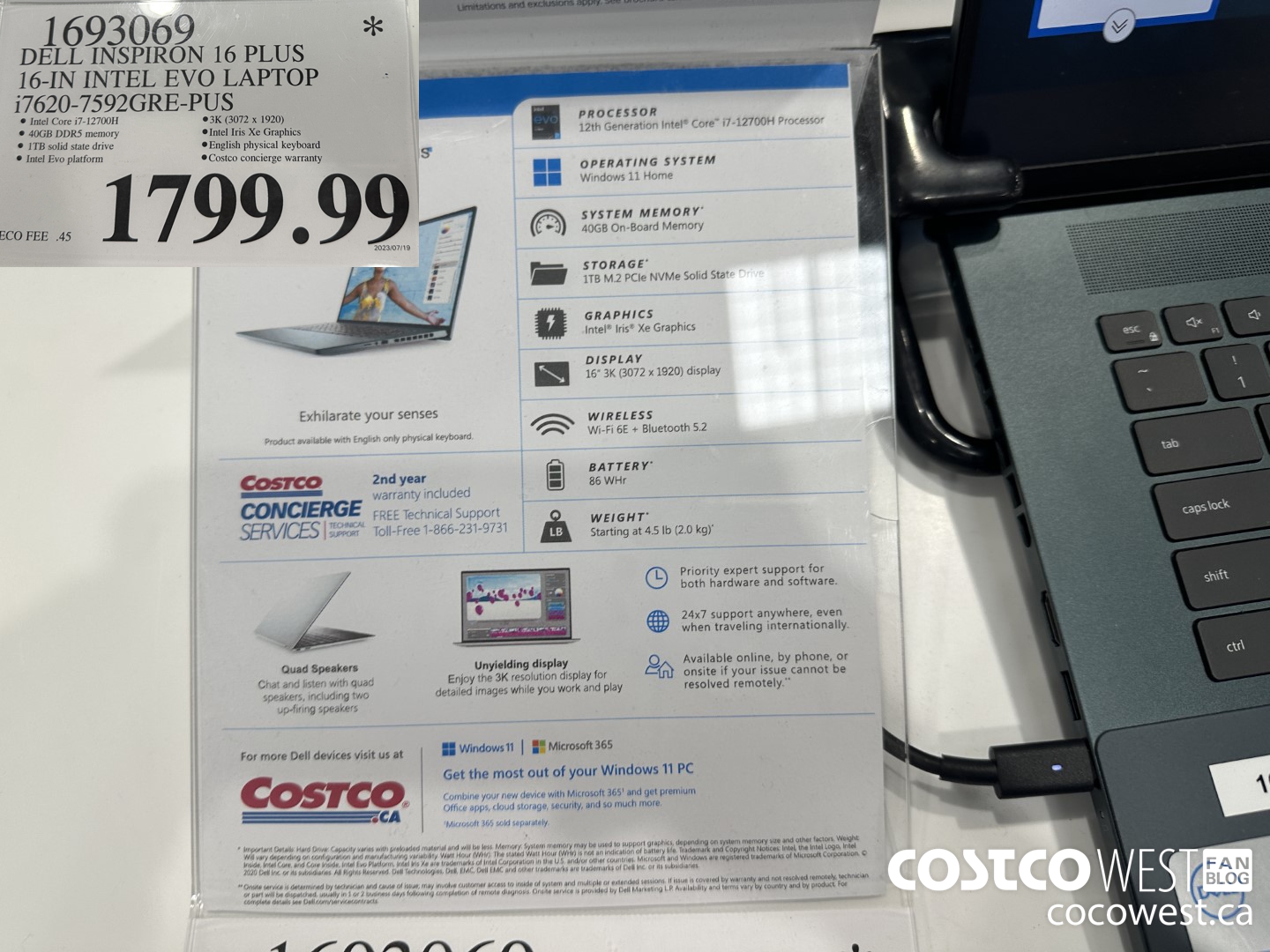 1693069 DELL INSPIRON 16 PLUS 16-IN INTEL EVO LAPTOP I7620-7592GRE-PUS $1799.99