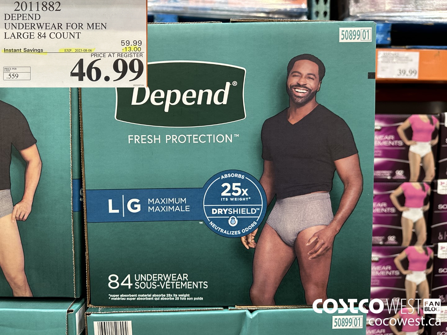 2011882 DEPEND UNDERWEAR FOR MEN LARGE 84 COUNT ($13.00 INSTANT SAVINGS EXPIRES ON 2023-08-06) $46.99