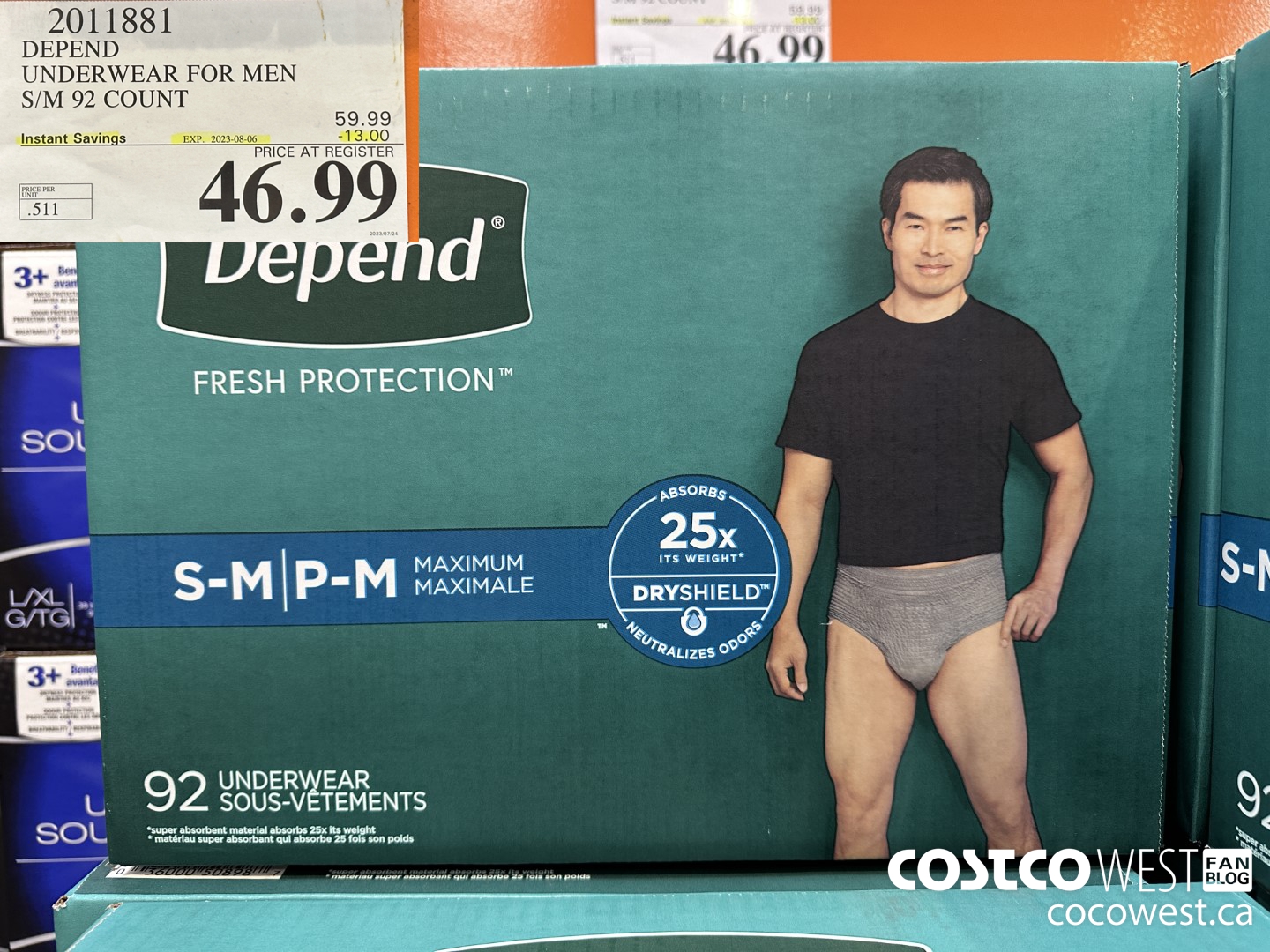 2011881 DEPEND UNDERWEAR FOR MEN S/M 92 COUNT ($13.00 INSTANT SAVINGS EXPIRES ON 2023-08-06) $46.99