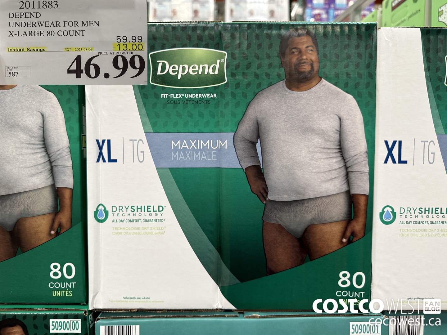 2011883 DEPEND UNDERWEAR FOR MEN X-LARGE 80 COUNT ($13.00 INSTANT SAVINGS EXPIRES ON 2023-08-06) $46.99