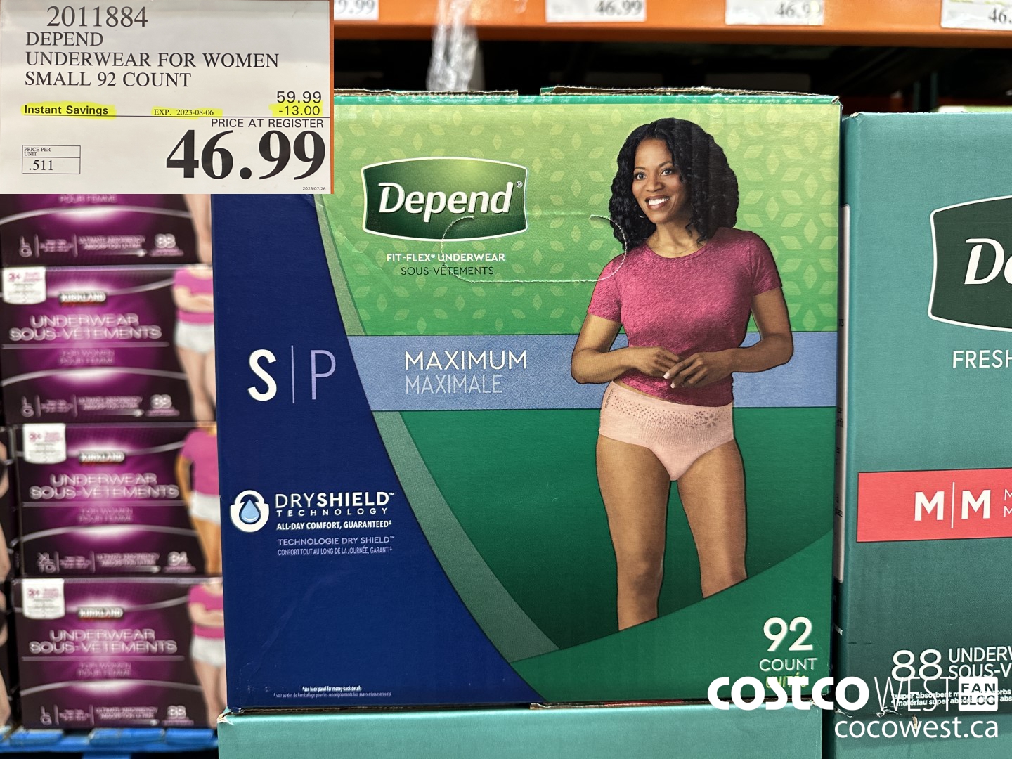2011884 DEPEND UNDERWEAR FOR WOMEN SMALL 92 COUNT ($13.00 INSTANT SAVINGS EXPIRES ON 2023-08-06) $46.99