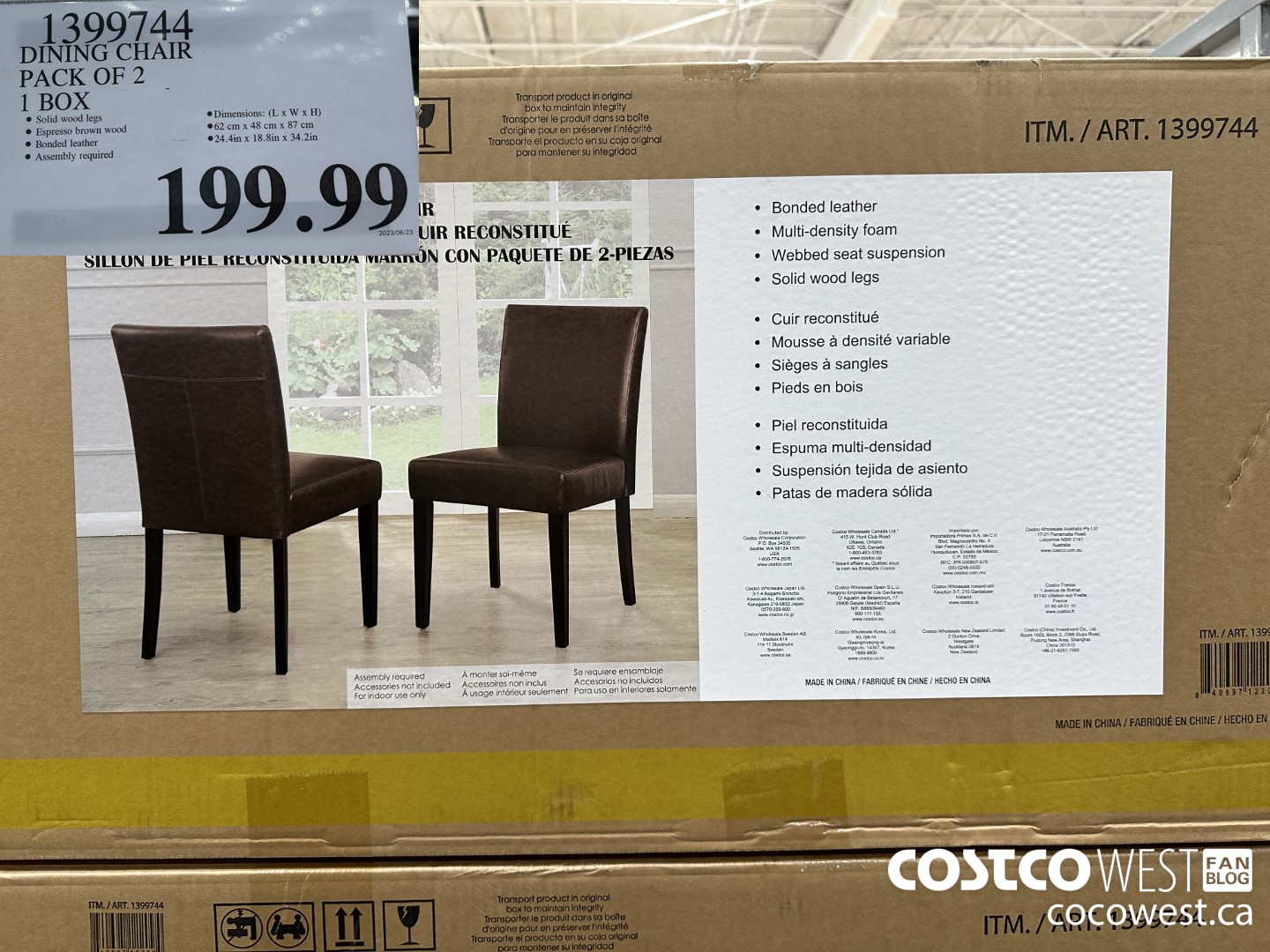 1399744 DINING CHAIR PACK OF 2 1 BOX $199.99