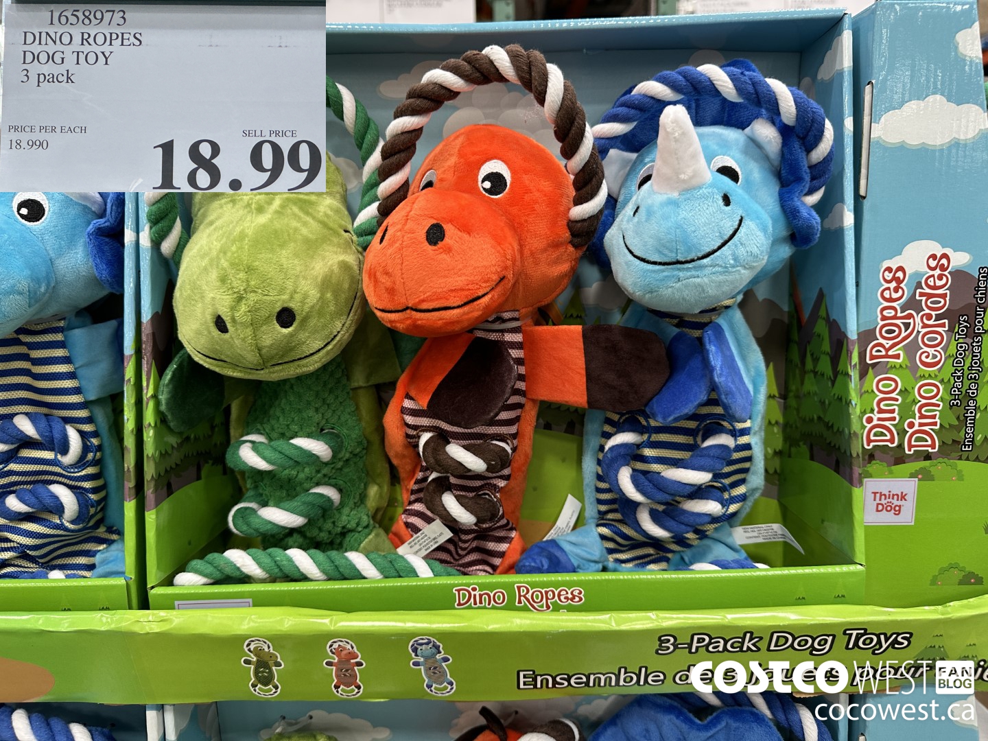 1658973 DINO ROPES DOG TOY 3 PACK $18.99